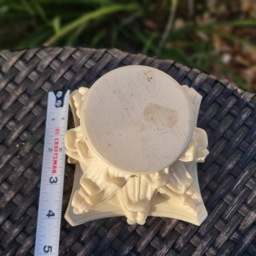 Rare Find "Greek" Candle Pedestal Carved Cream Marble Dust Blend Little Flowers - Picture 3 of 10